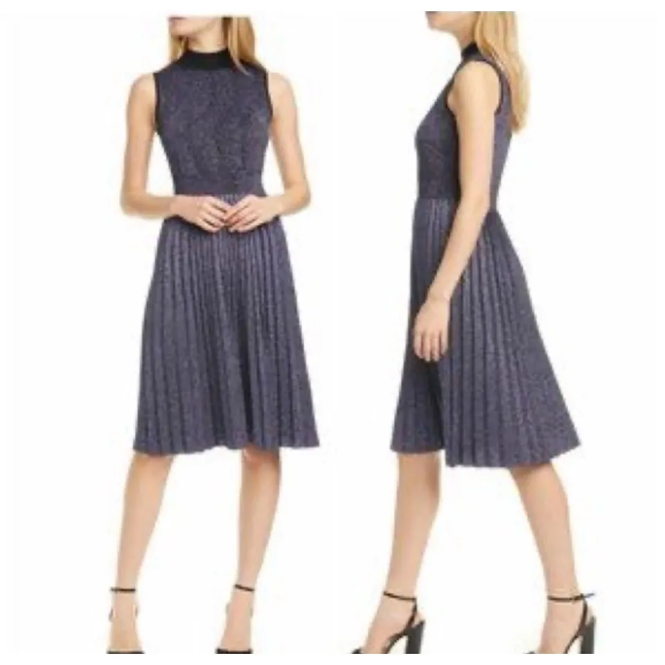 Kate Spade New York Metallic Knit Pleated Mock Neck Midi Sweater Dress‎ Size L - Image 3