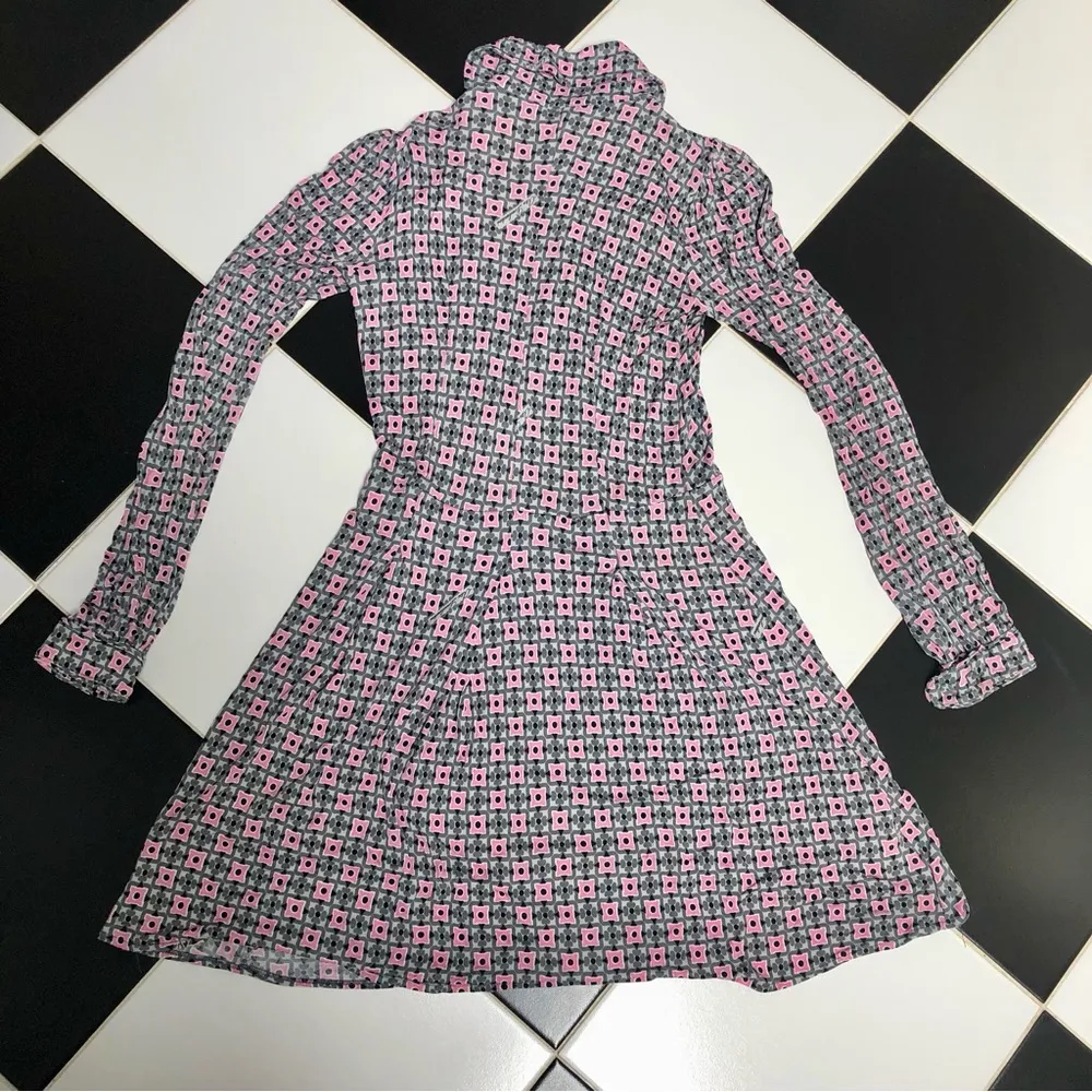 Long Sleeve Stretchy Mini Dress Pink Grey Mod Retro EU40 US Sz S - Image 3