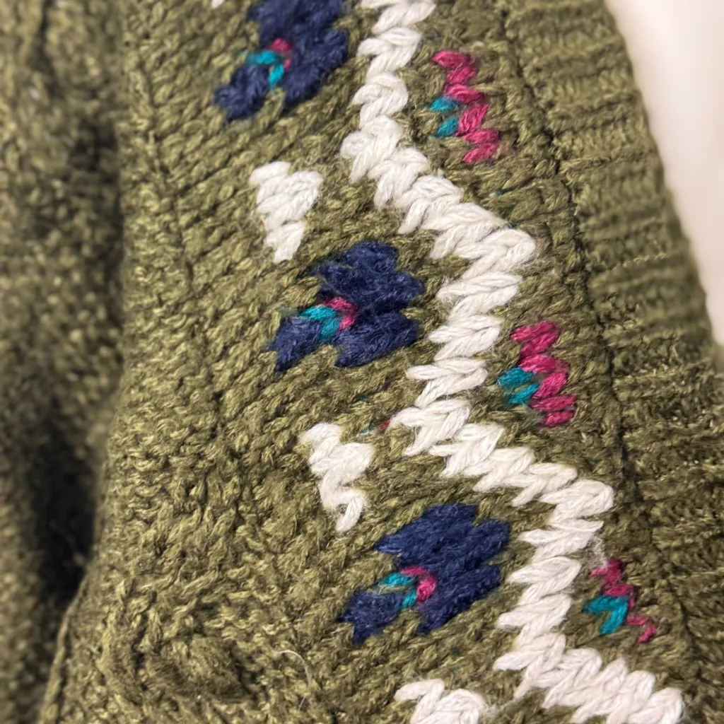 Vintage Ivy Hand Knit Sweater Womens Size Medium V Neck Button up Cardigan. Green - Image 6