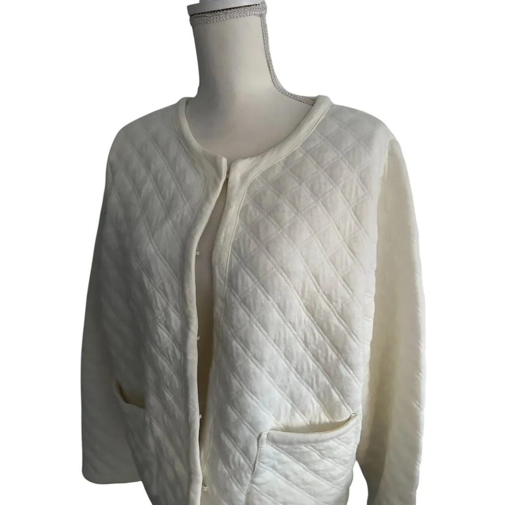 J CREW Cream Off White Quilted Jacket Size Large - Image 2