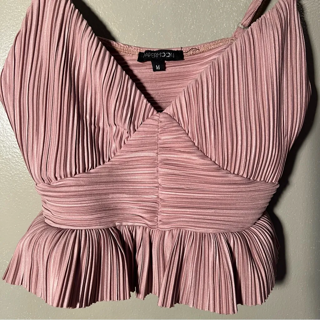 Papermoon Pleated Peplum Tank Top Beige M - Image 2