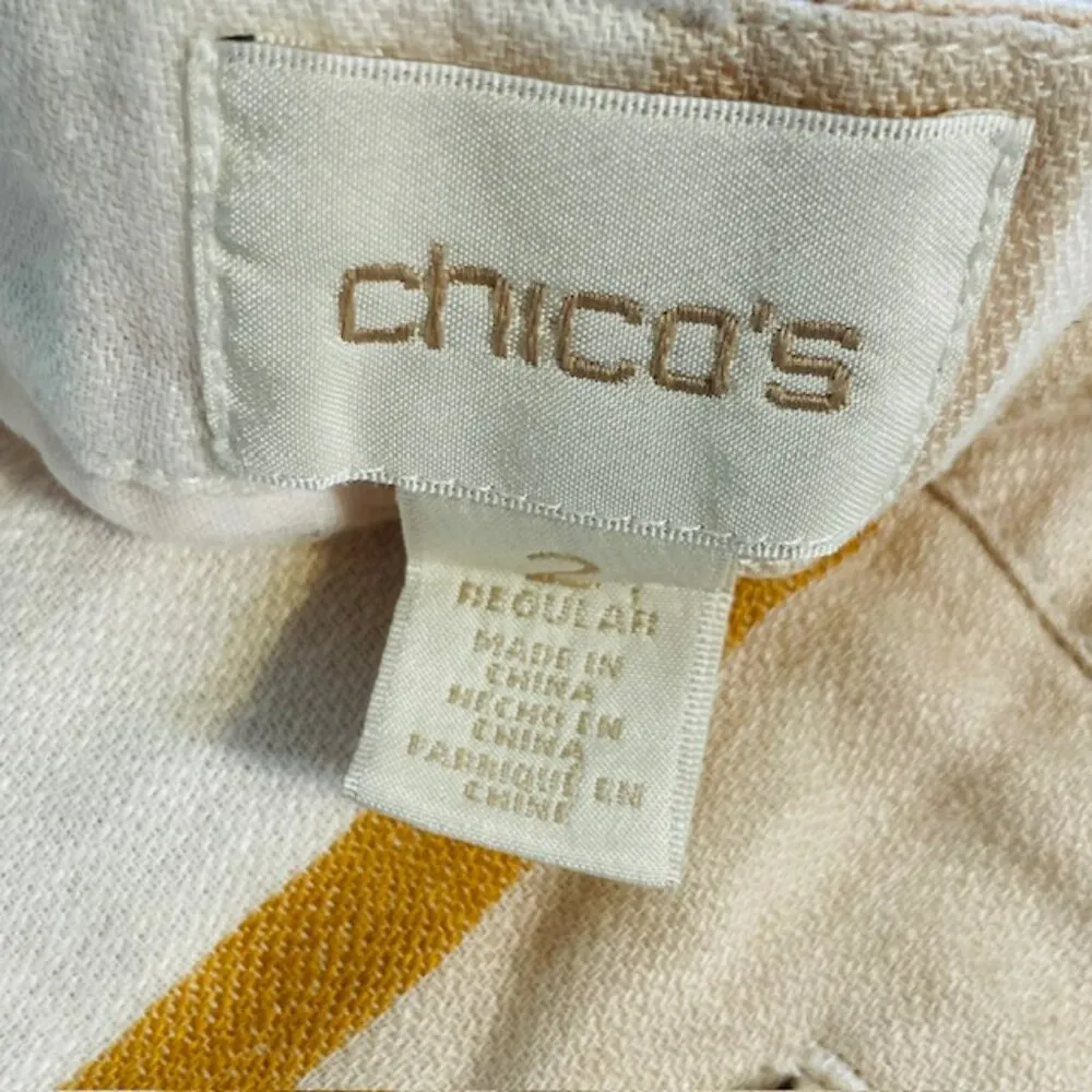 Chico's Natural Fiber Linen/Cotton Striped Cream/Flax Relaxed Pants Large - Image 6