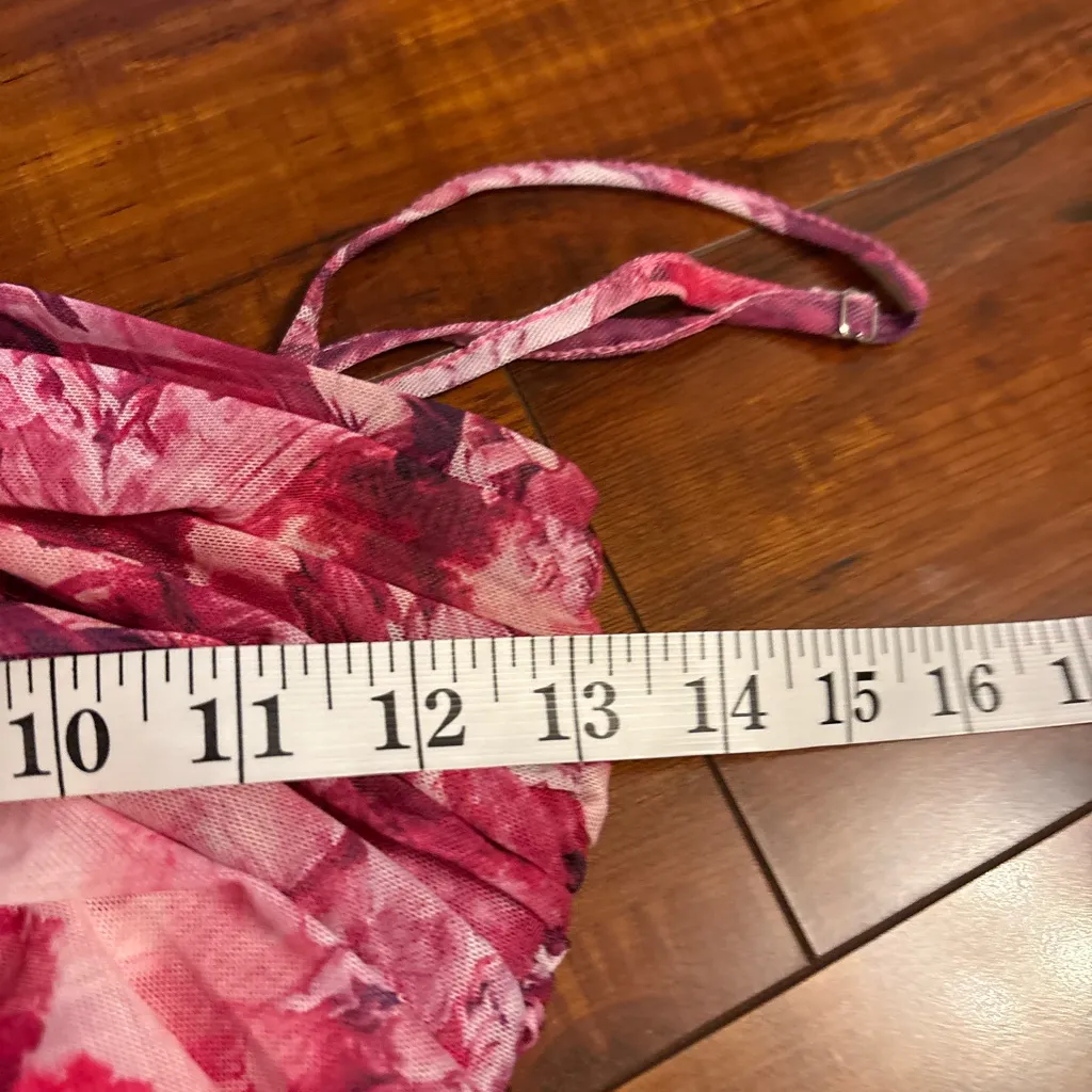 Revolve more to come marina ruched mesh floral pink mini dress size small - Image 10