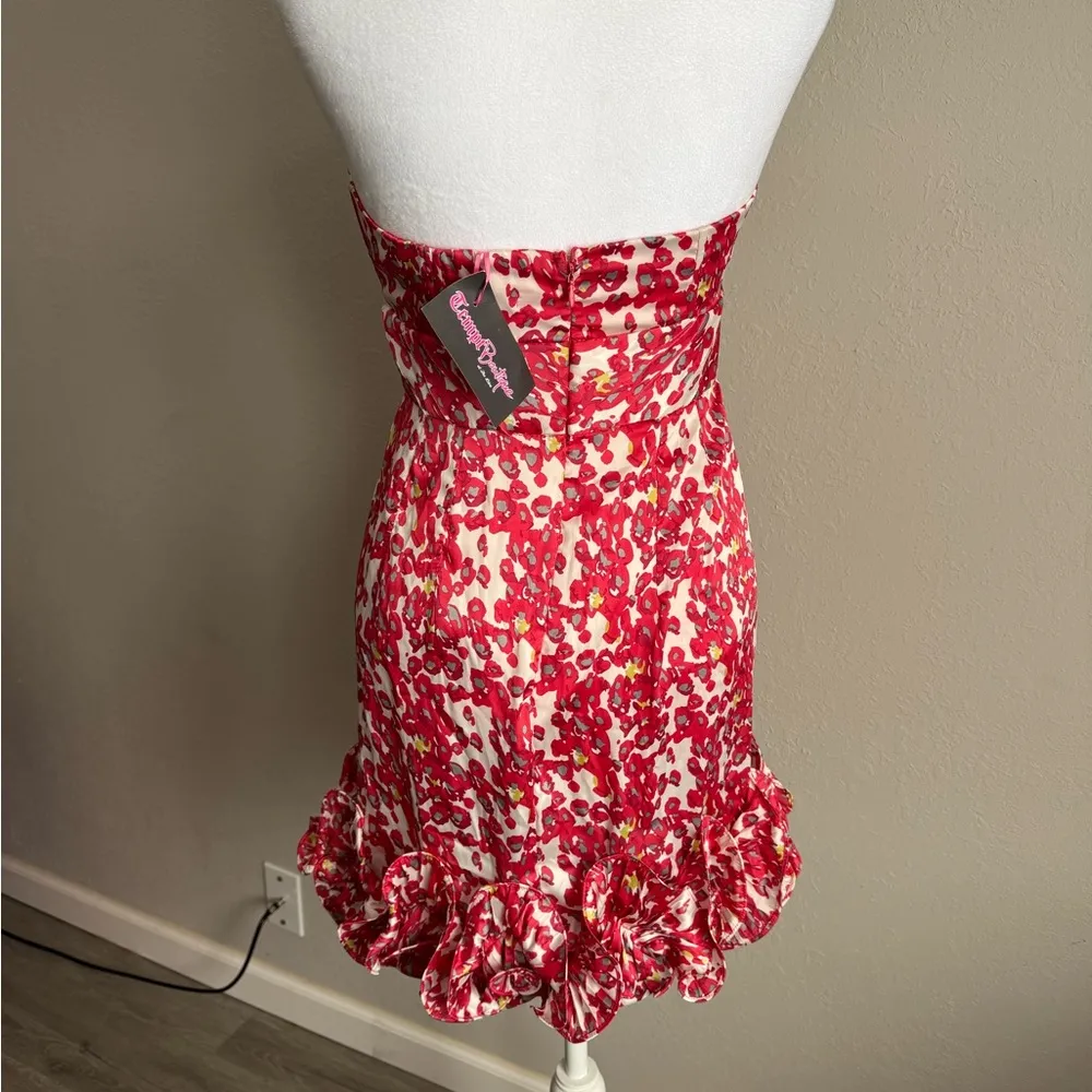 NWT Karlie Pink White Floral Ruffle Strapless Bustier Barbie Mini Dress Womens M - Image 4