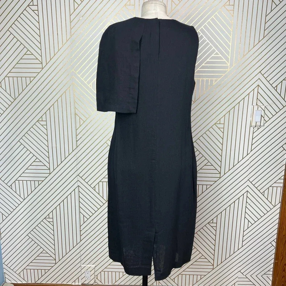 Apiece Apart‎ One Shoulder Dress Asymmetric Cape Sleeve Cotton Black Size US 6 - Image 6