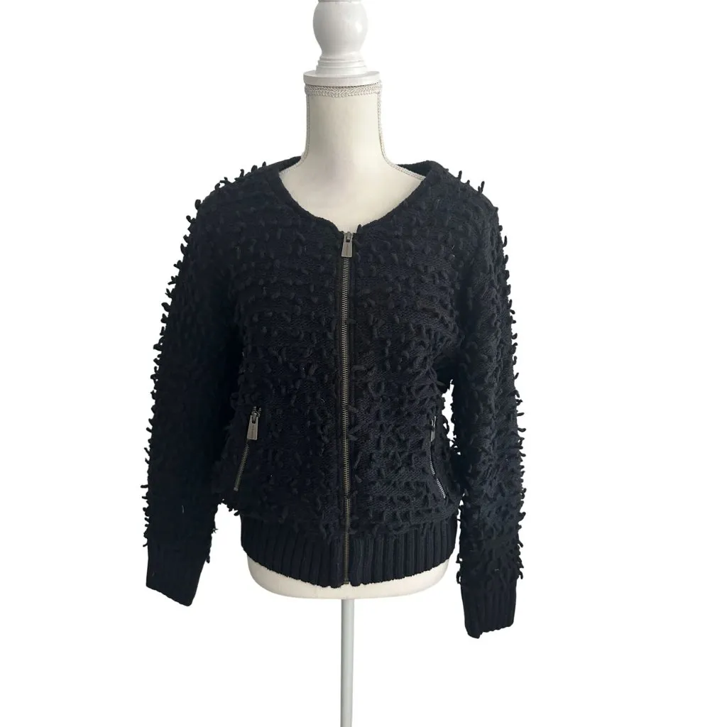ANINE BING Black Knit Pulled Bomber Style Jacket Coat Size XS - Image 3