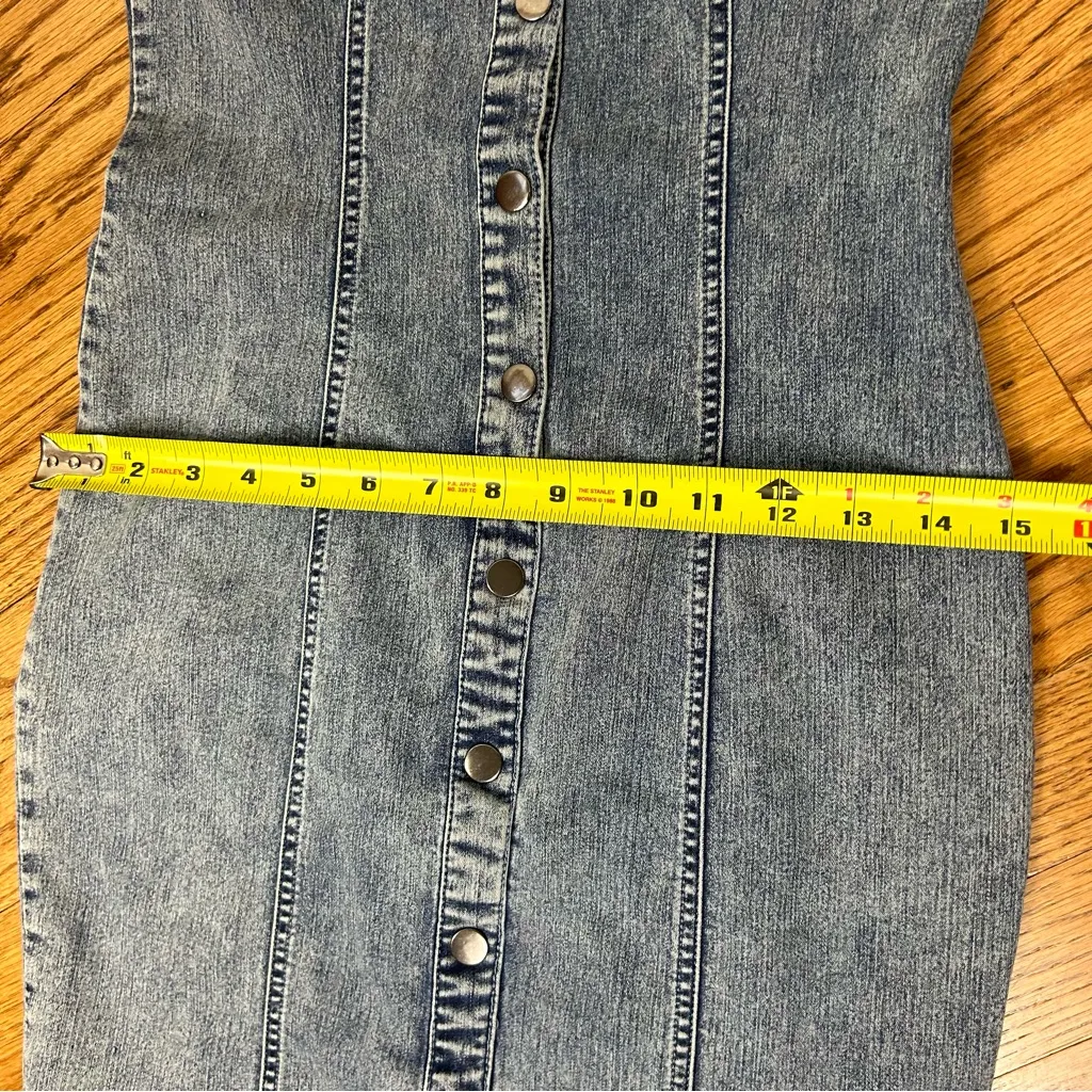 MELE E PERE | Acid Wash Denim Front Snap Puff Sleeve Stretchy Mini Dress Size S Blue - Image 11