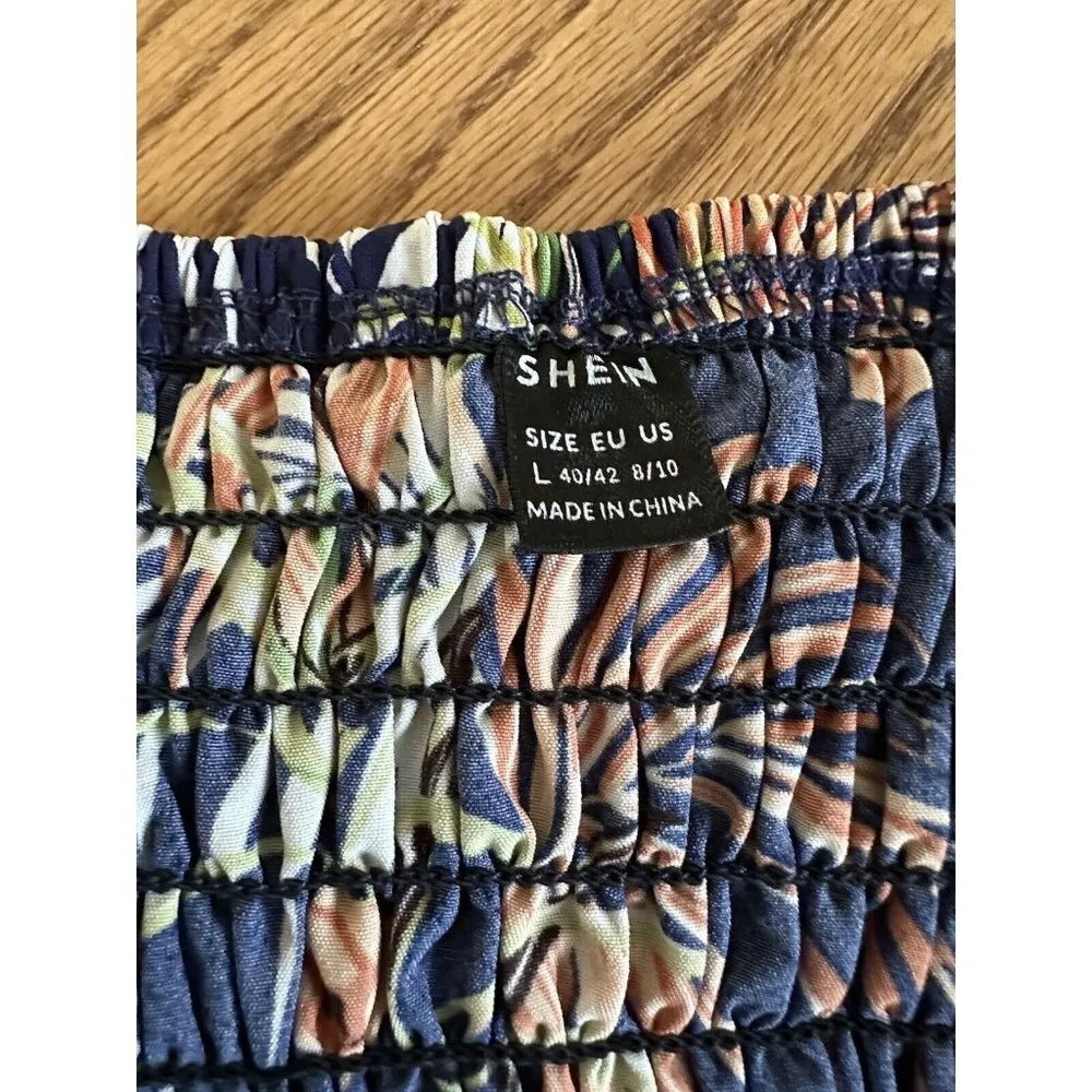 SHEIN Curvy  Off Shoulder Crop Top and Shorts 2 Piece Navy Floral Set Sexy Sz L - Image 13