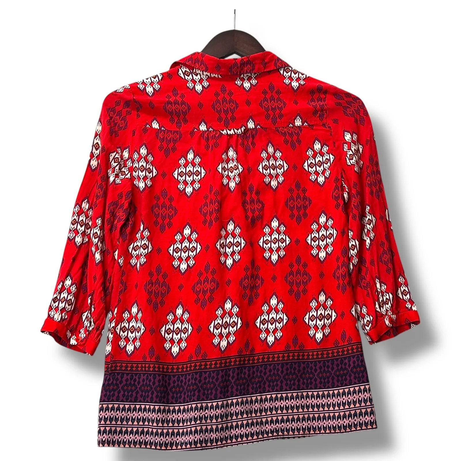 Maeve Anthropologie Womens‎ Red Ikat Print Blouse Sz 4 Festival Boho - Image 2