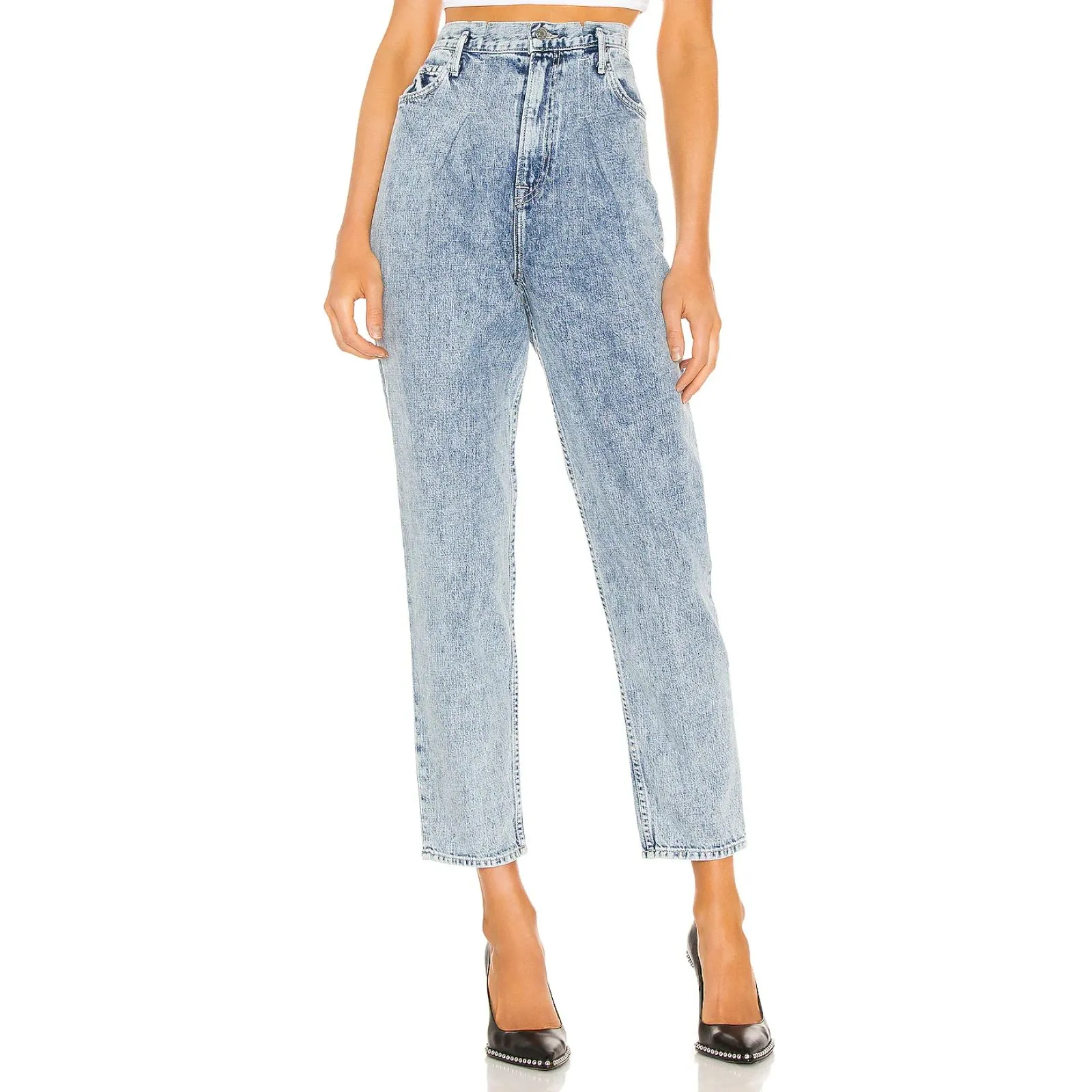 GRLFRND Teagan Pleated Straight Leg Denim Acid Wash‎ Sz 28 - Image 2