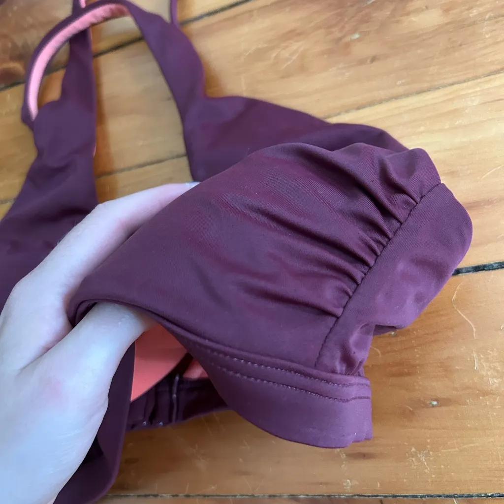 ☀️3/$25 PRANA Tamira Bikini Top in Black Cherry Size Large Crossed Back medium - Image 5