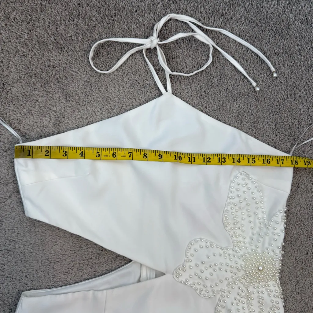 Avec Les Filles Pearl Embellished Cut Out Halter Dress White 14 - Image 11