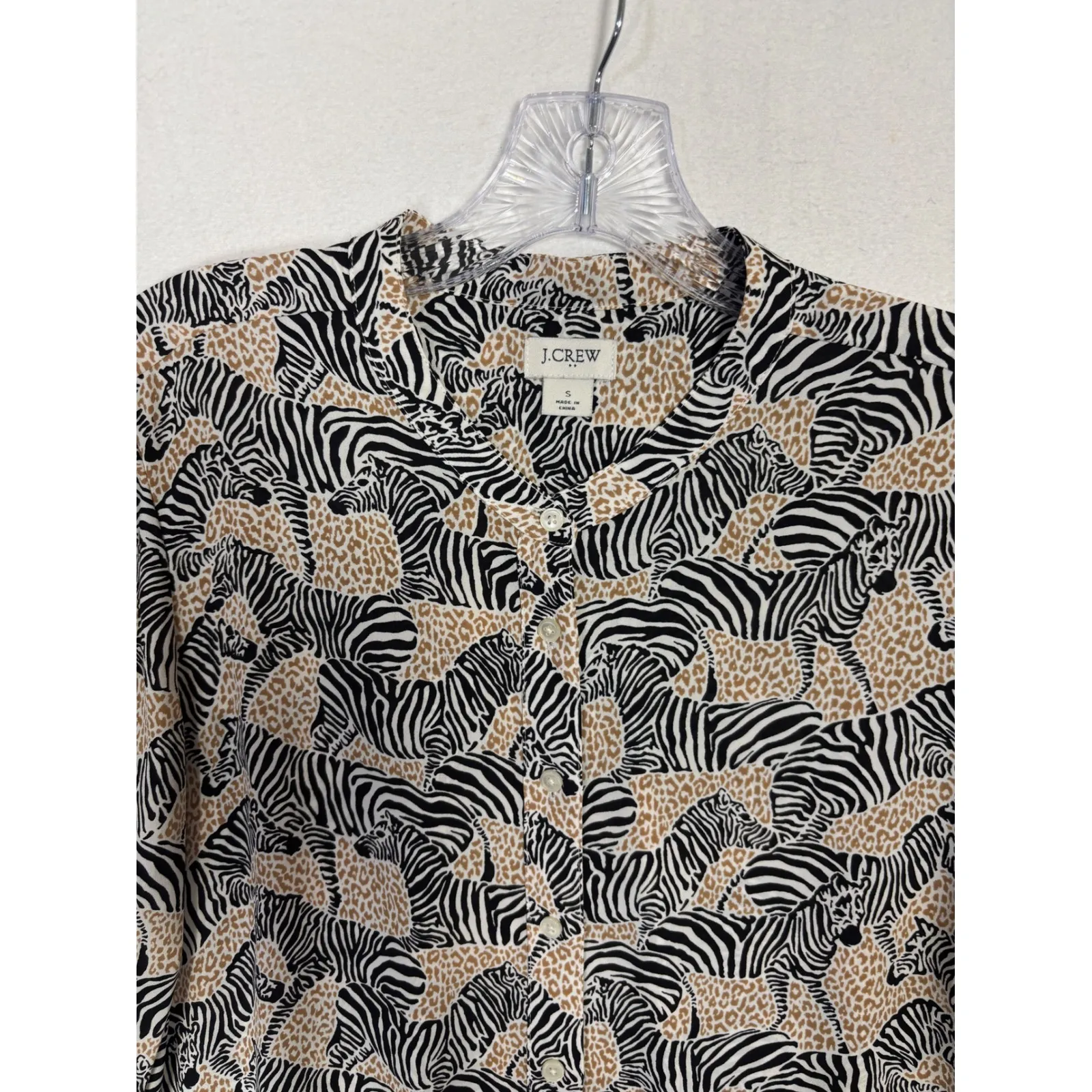 J Crew Womens Long Sleeve Button Down Top Zebra Leopard Print Sz M Oversized Black Size M - Image 6