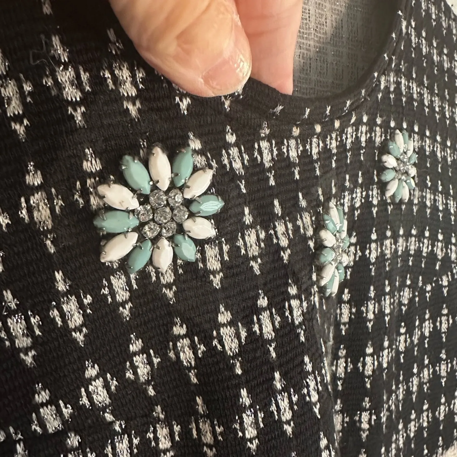 Zara UK Secretary Dress Black Check Bejeweled Twee Preppy Shift Mrs Maisel - Image 4