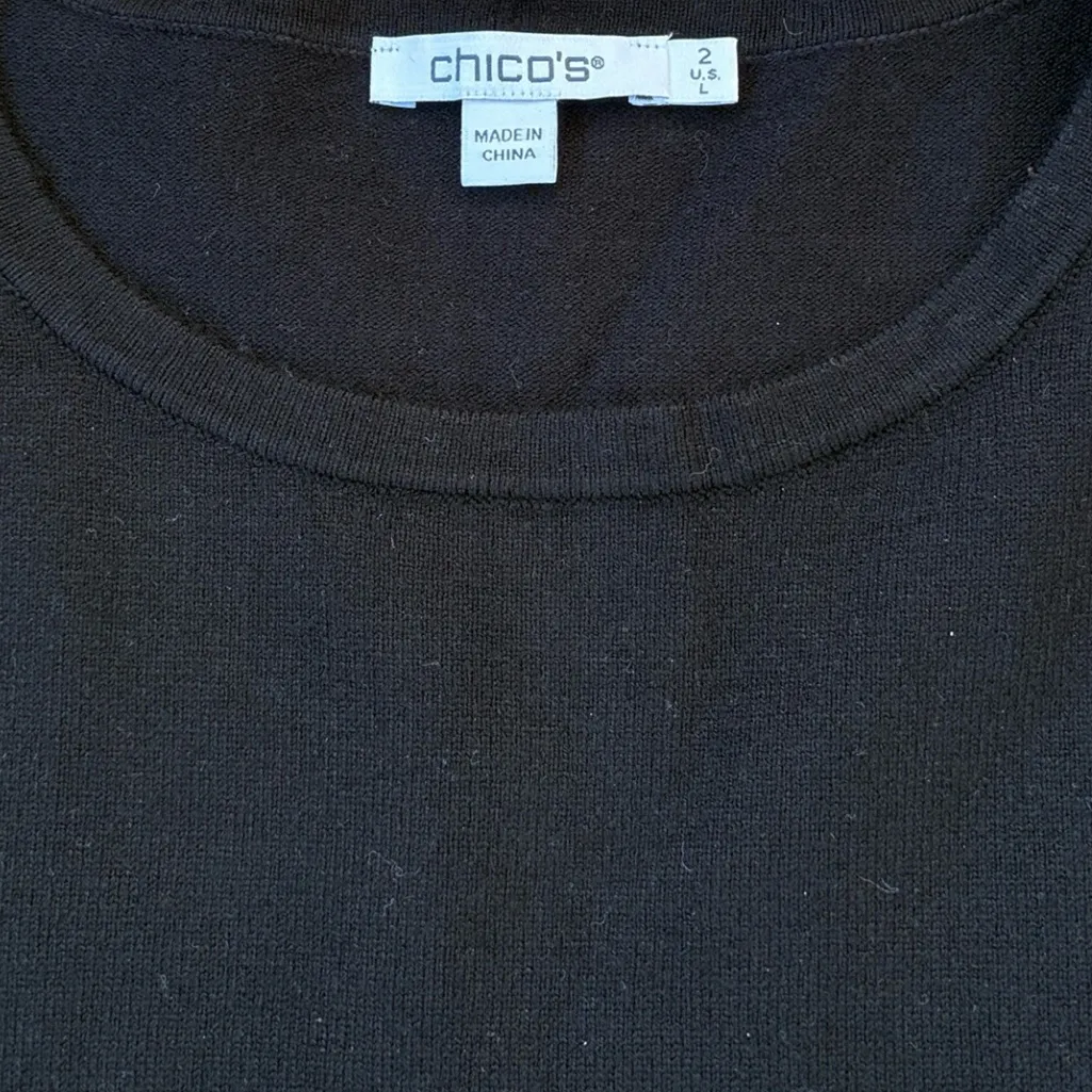 EUC Chico’s Feather Sequin Sleeve Sweater Black Size Large - Image 5