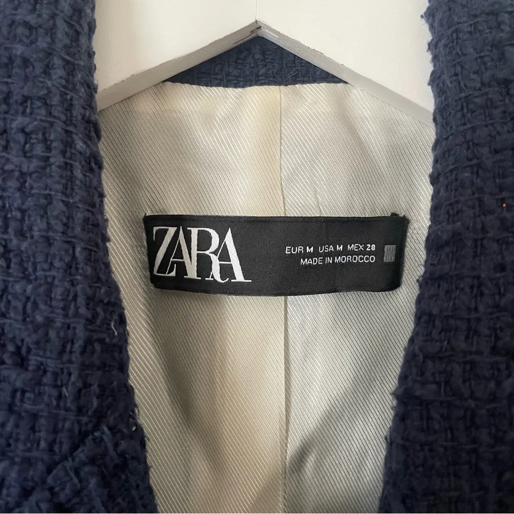 Zara Blogger Favorite Textured Weave Tweed Double Breasted Cropped Blazer Jacket - Image 3