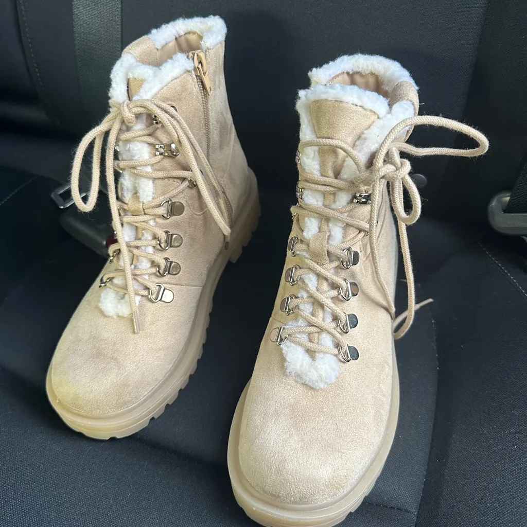Soda Beige Lace-Up Winter Boots - Image 7