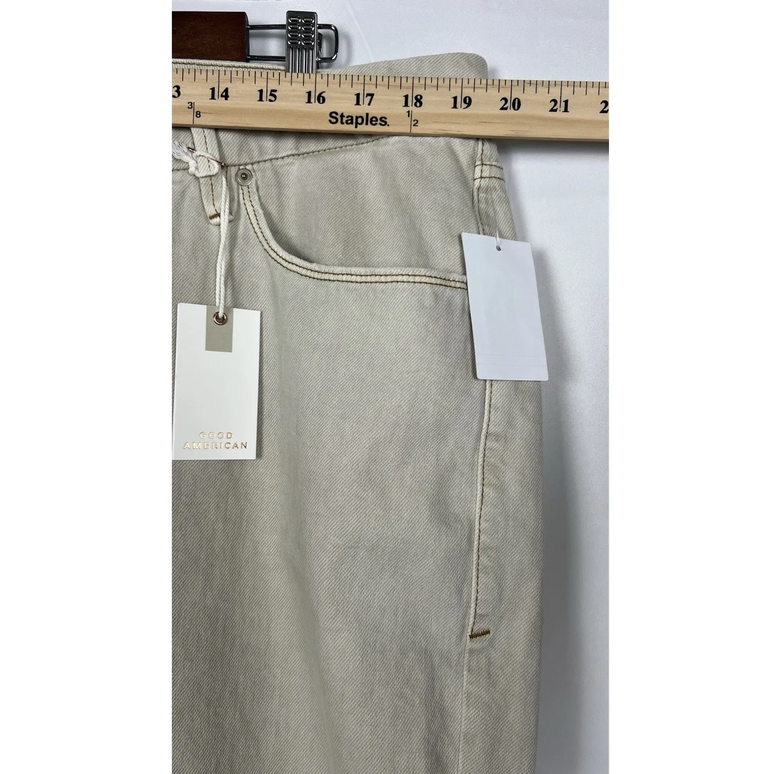 Good American Good 90s Icon High Rise Straight Leg Jeans Bone cream color  16 - Image 13