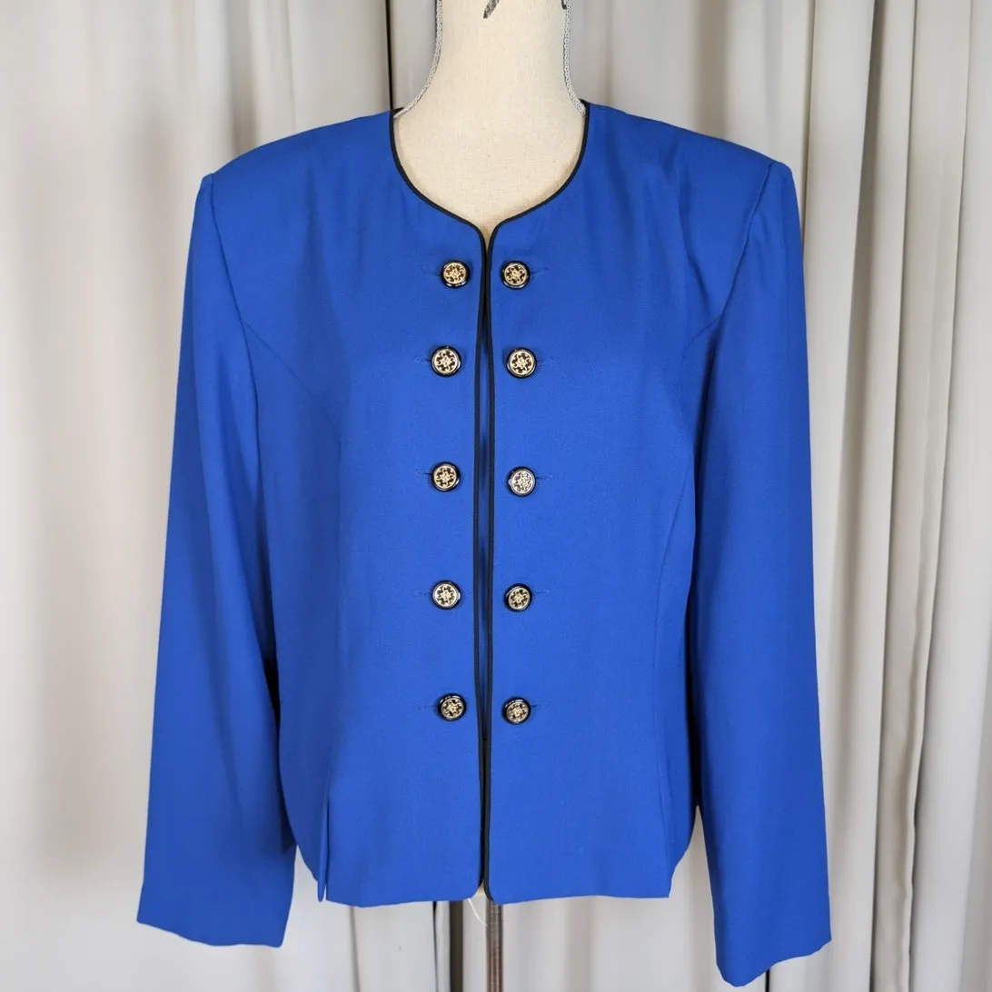 Vintage 80s Leslie Fay Royal Blue Cropped Blazer Gold Buttons | Power Jacket - Image 16