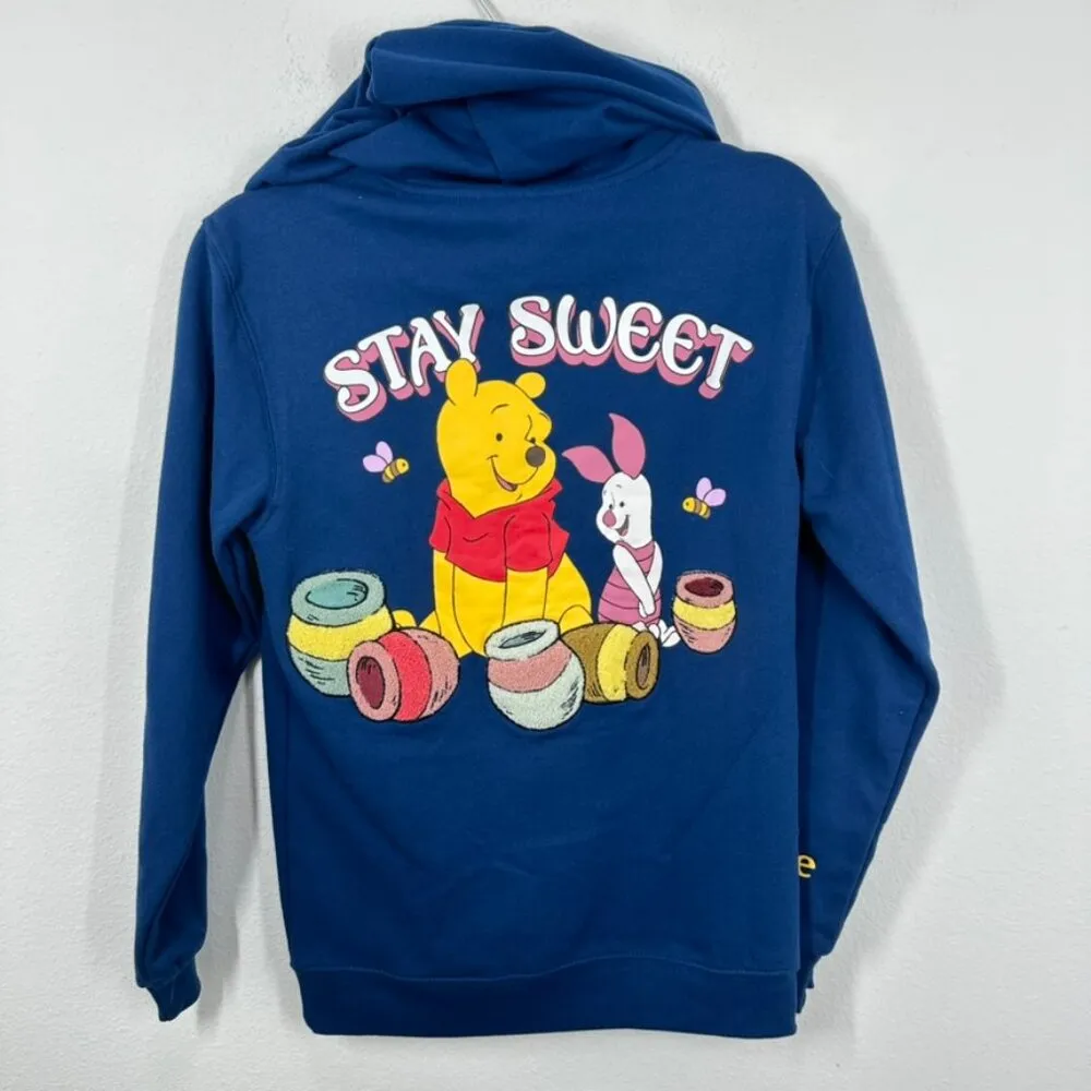 Disney Winnie the Pooh Embroidered Dark Blue Hooded Sweatshirt Size 00 XS Casual - Image 5