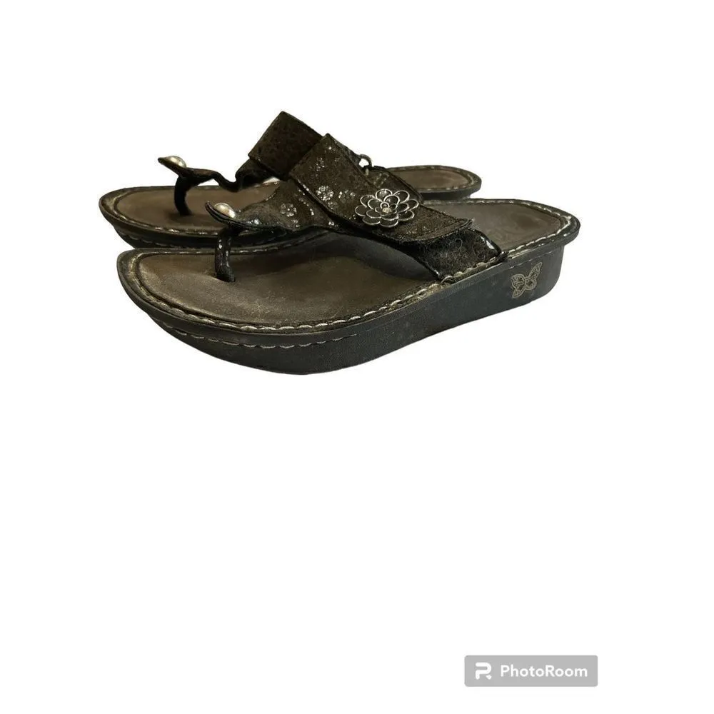 Alegria 37/US 6.5 Women CAR-485 Carina Night Poppy Platform Sandals Thong Black - Image 4