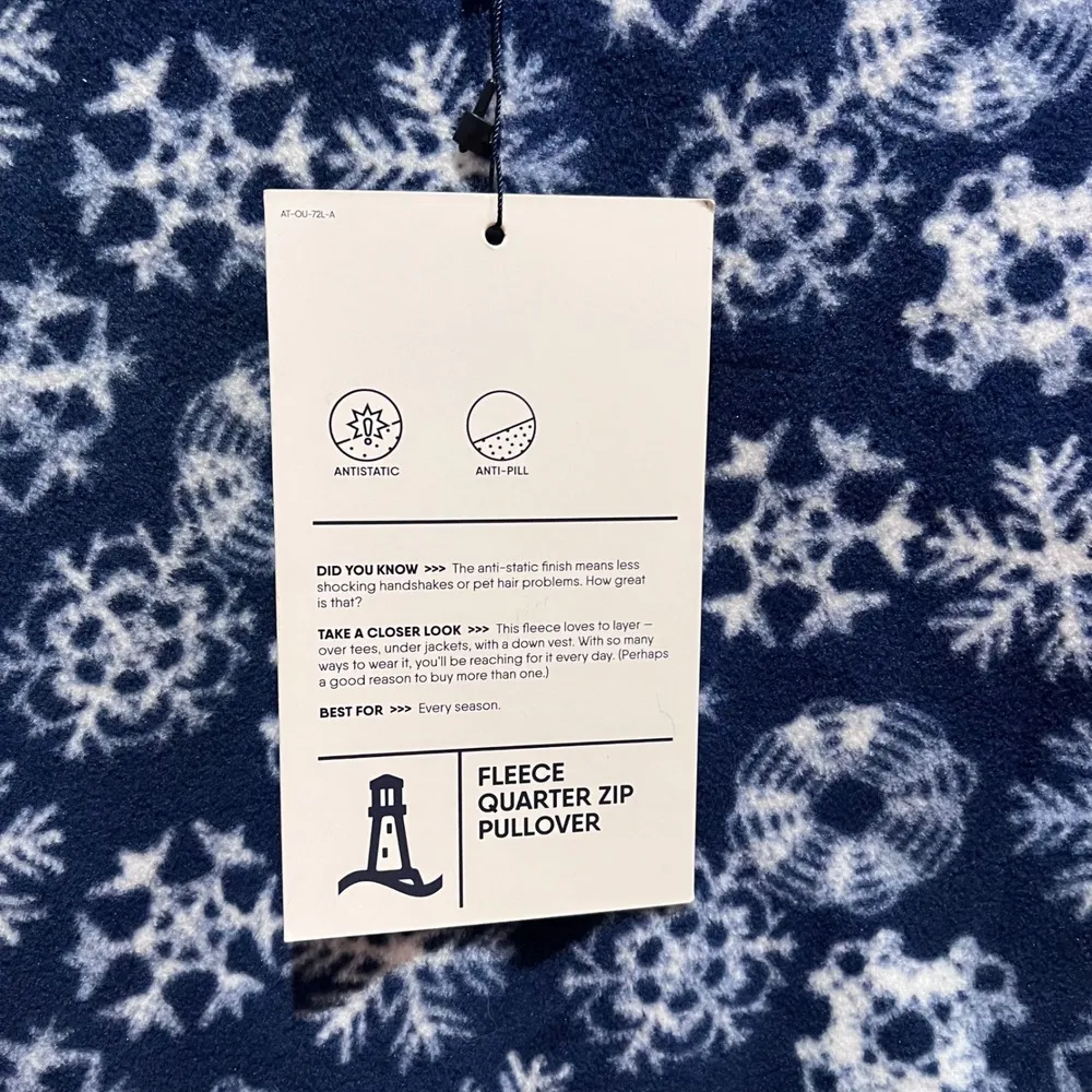 Lands End Fleece Quarter Zip Pullover Top Navy Snowflake Print Womens NWT Winter - Image 6