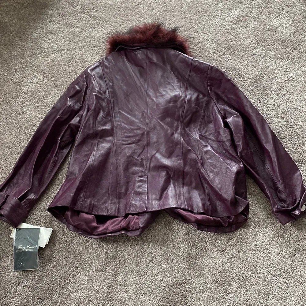 Terry Lewis Classic Luxuries Burgundy Faux Fur Collar Leather Jacket SIZE 2X - Image 9