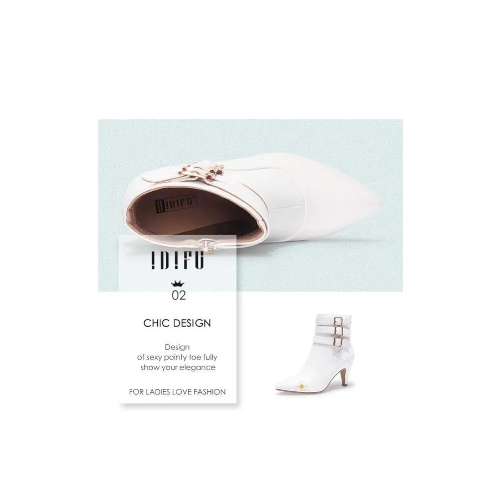 Womens Ankle Booties Pointed Toe Zipper Heels Boots basic chic white Sz10. Size 10 - Image 3