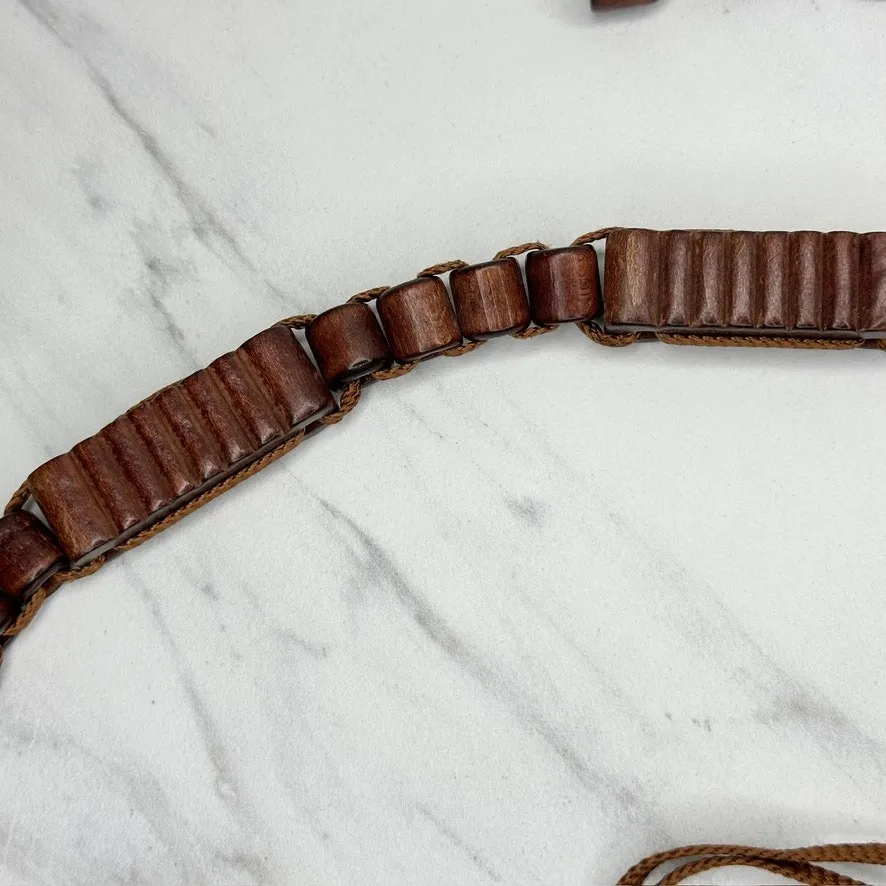 Wood Beaded Brown Tie Belt Adjustable Small (S) ✨ - Image 10