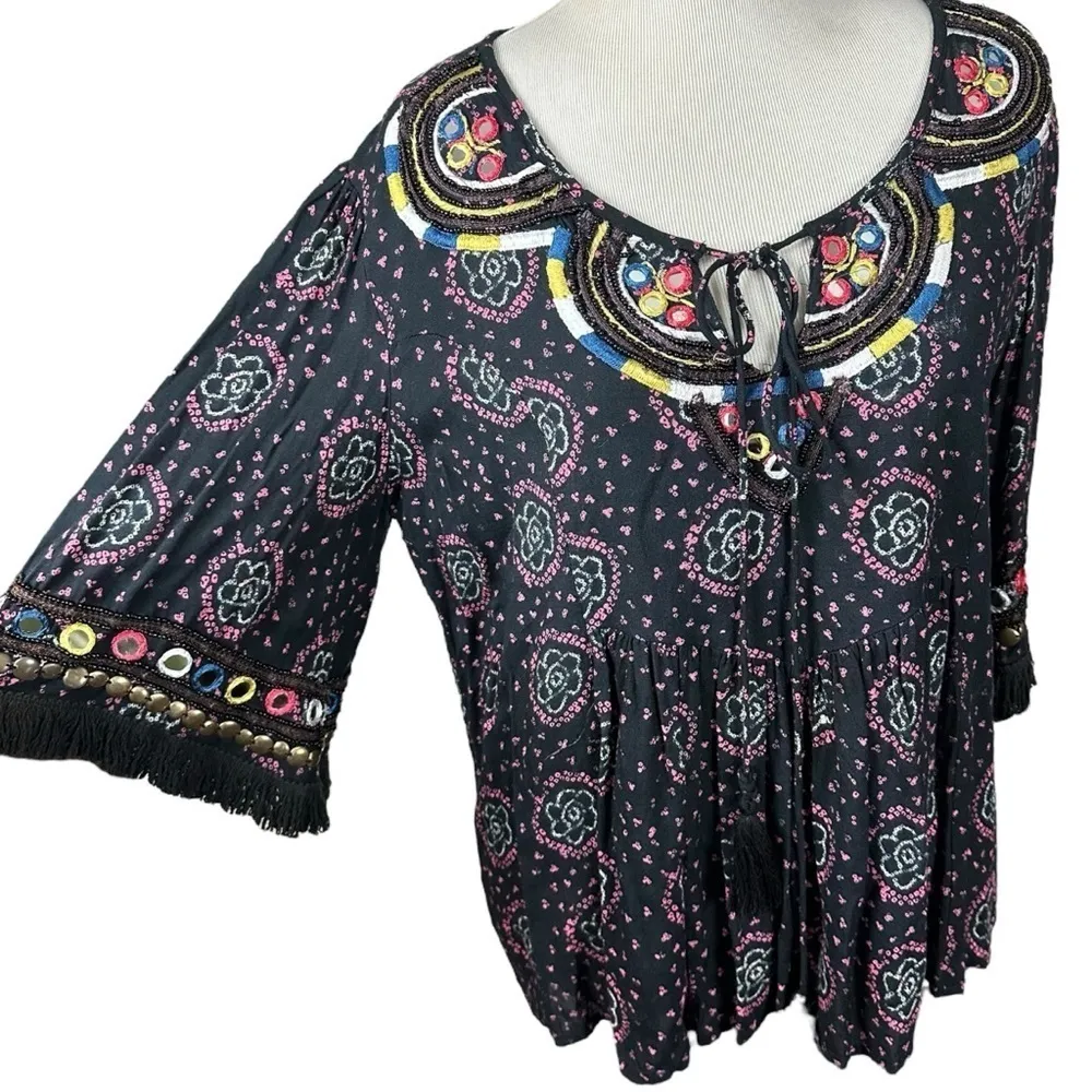 Anthropologie Raga Elena Peasant Top XS Embroidered Gypsy India - Image 6