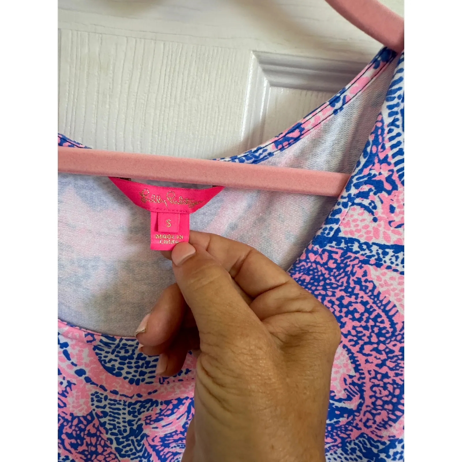 Lilly Pulitzer Tammy shift UPF 50 Dress Pink Blue  Print Short Sleeve Size small - Image 3