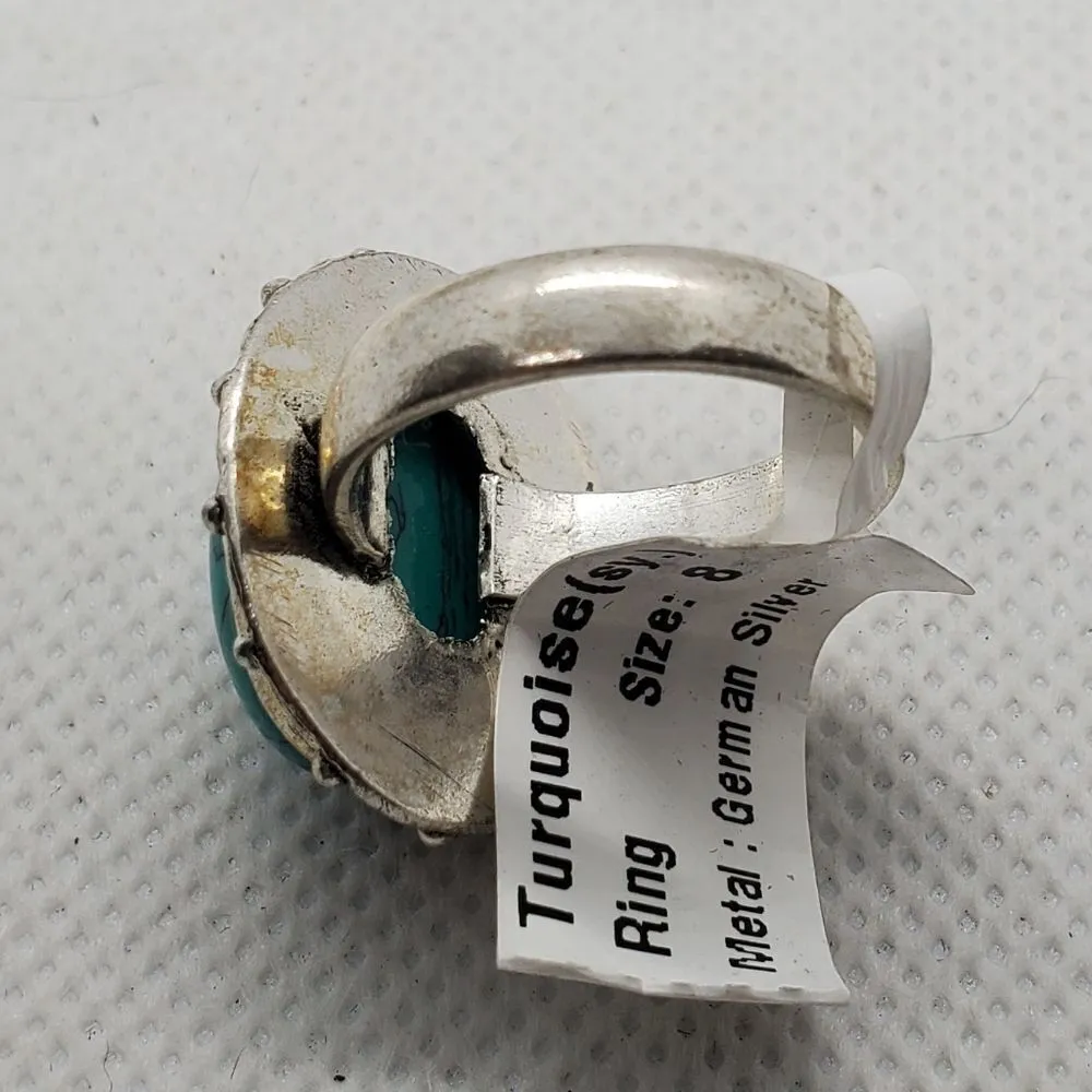 NWT Turquoise Stone & German Silver Ring Blue Size 8 - Image 5