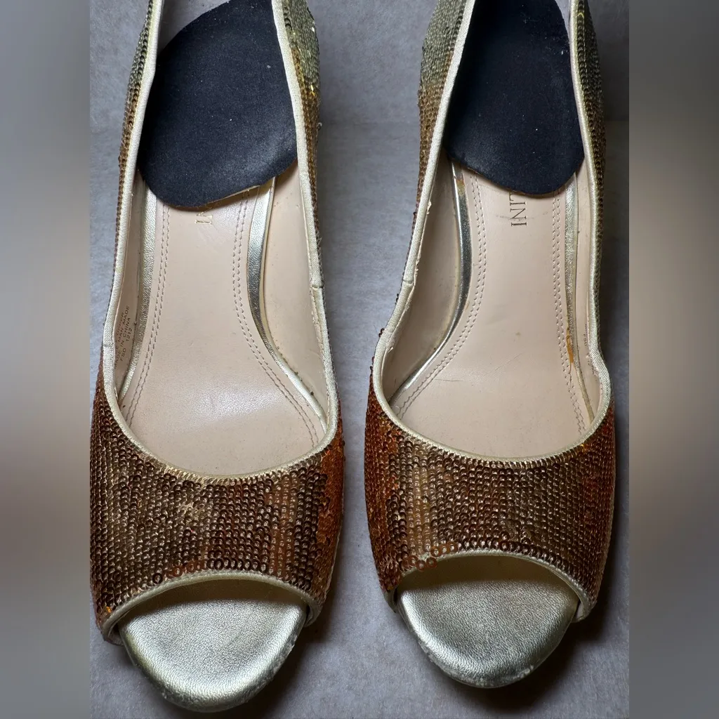 Enzo Angiolini EAPERSIST Gold Sequin Open Toe Peep Toe Heels,Size 7M - Image 3