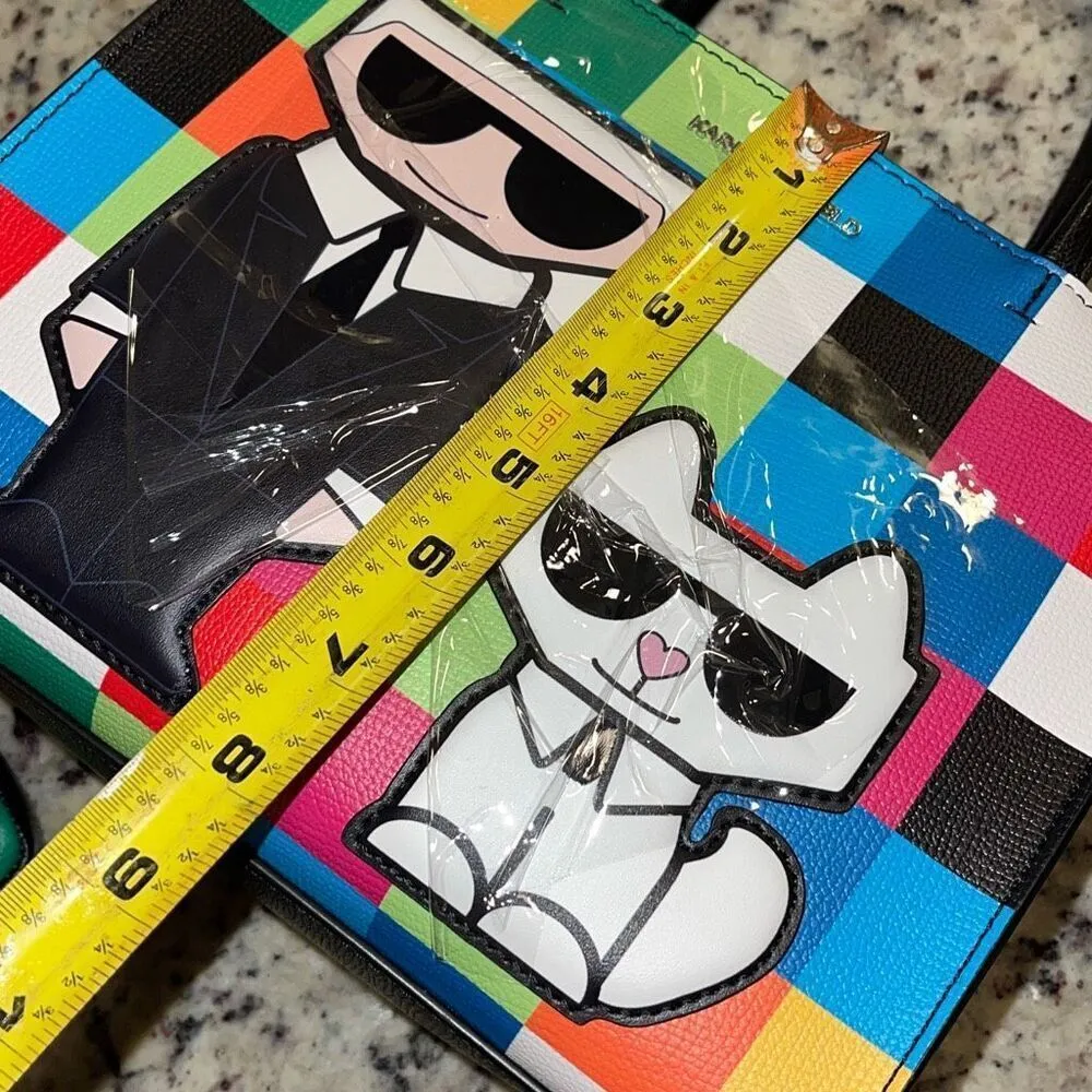 Karl Lagerfeld Womens Check Maybelle Satchel Crossbody Multicombo Medium NWT - Image 8