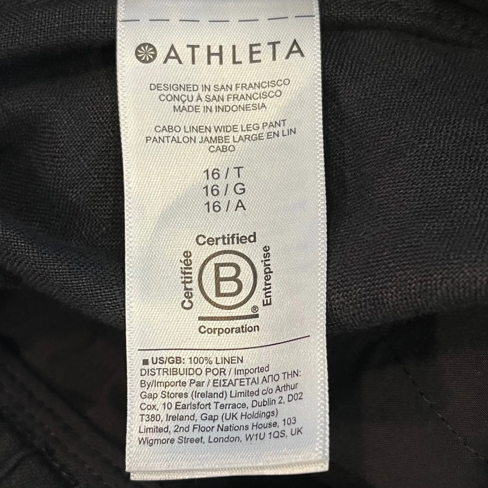 Athleta Cabo Linen Wide Leg Pants Black Drawstring Zip Pockets Plus Size 16 TALL - Image 11