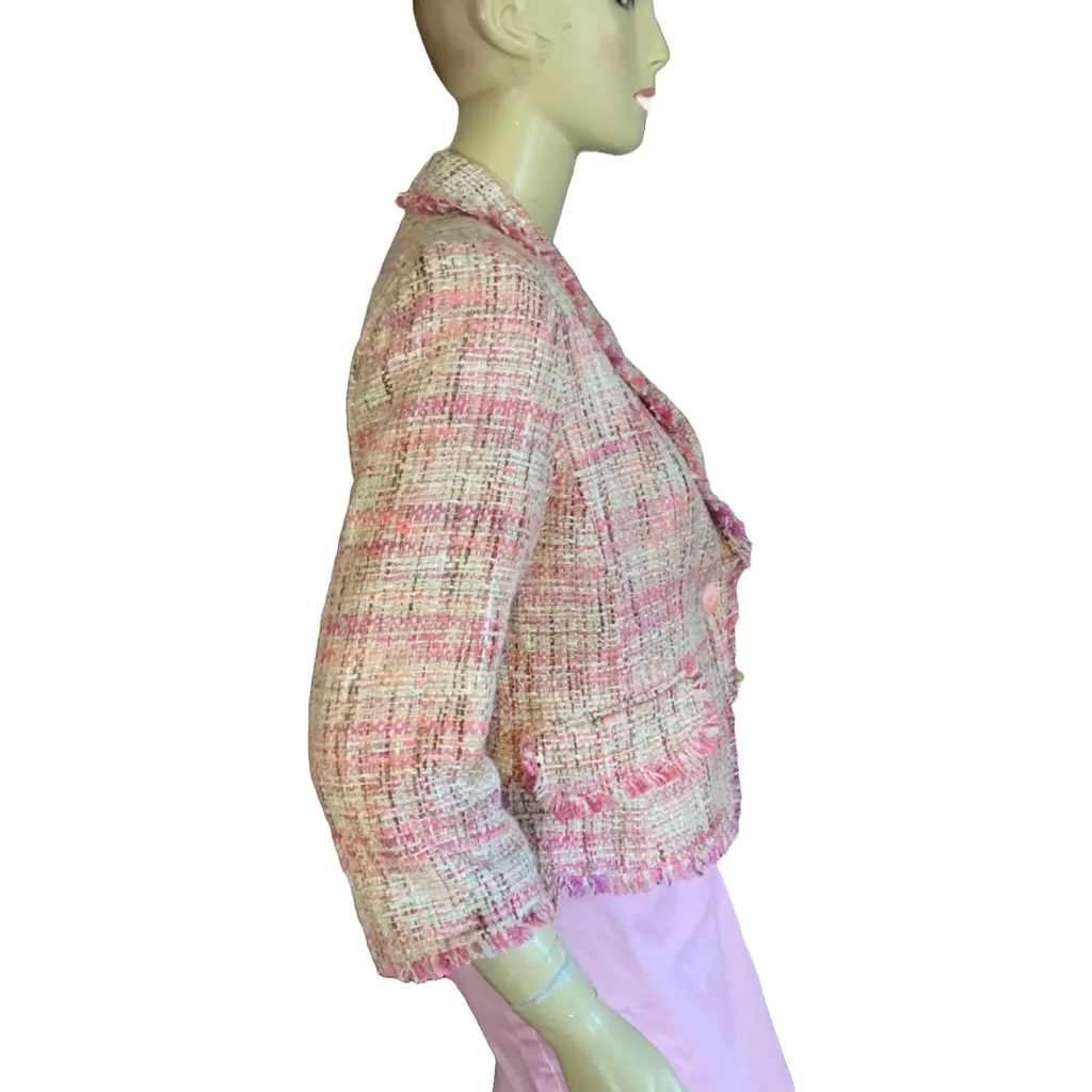 CHADWICK'S PINK & CREAM PETITE TWEED BLAZER W/FRINGE. ACCENTS (8P) - Image 3