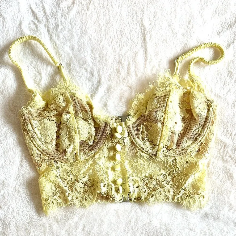 NWOT For Love & Lemons Yellow Faye Lace Underwire Bustier Top - XXS - Image 2