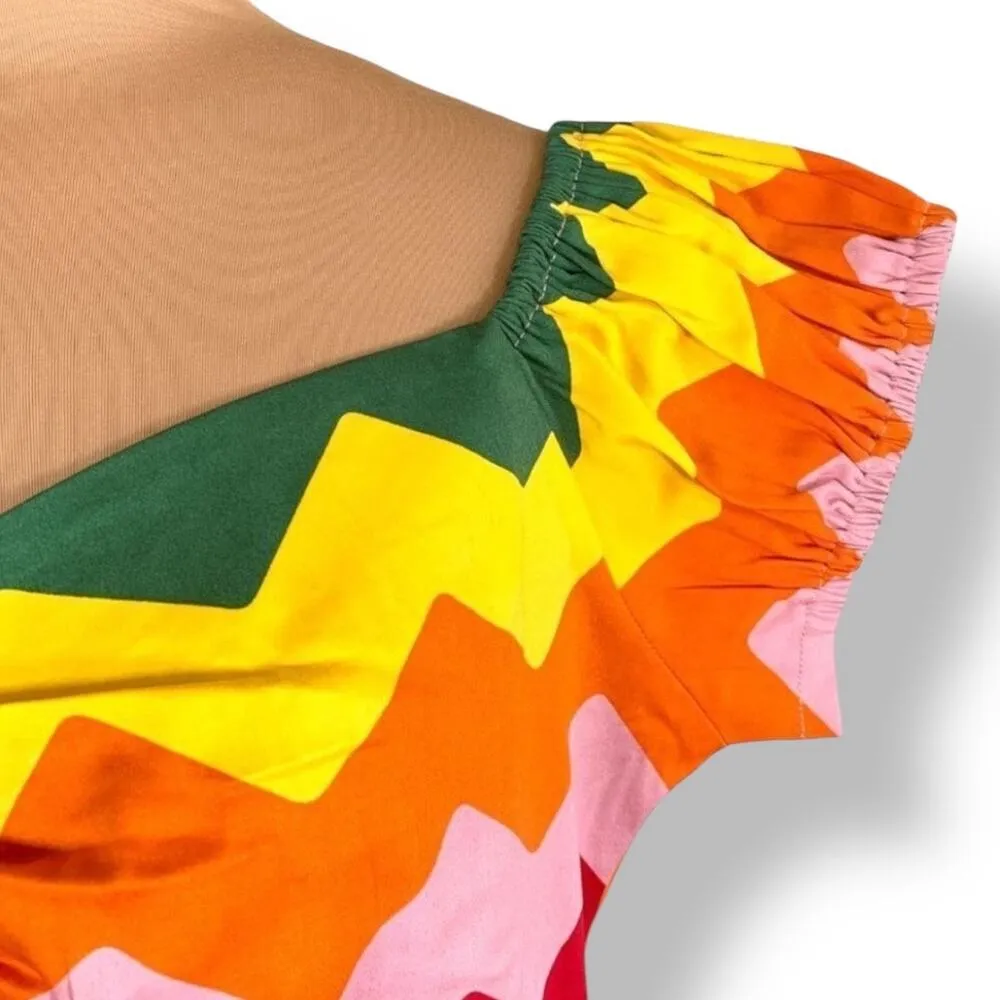 ModCloth X Collectif Rainbow Striped Abstract Button Front Short Sleeve Top 16 Red - Image 7