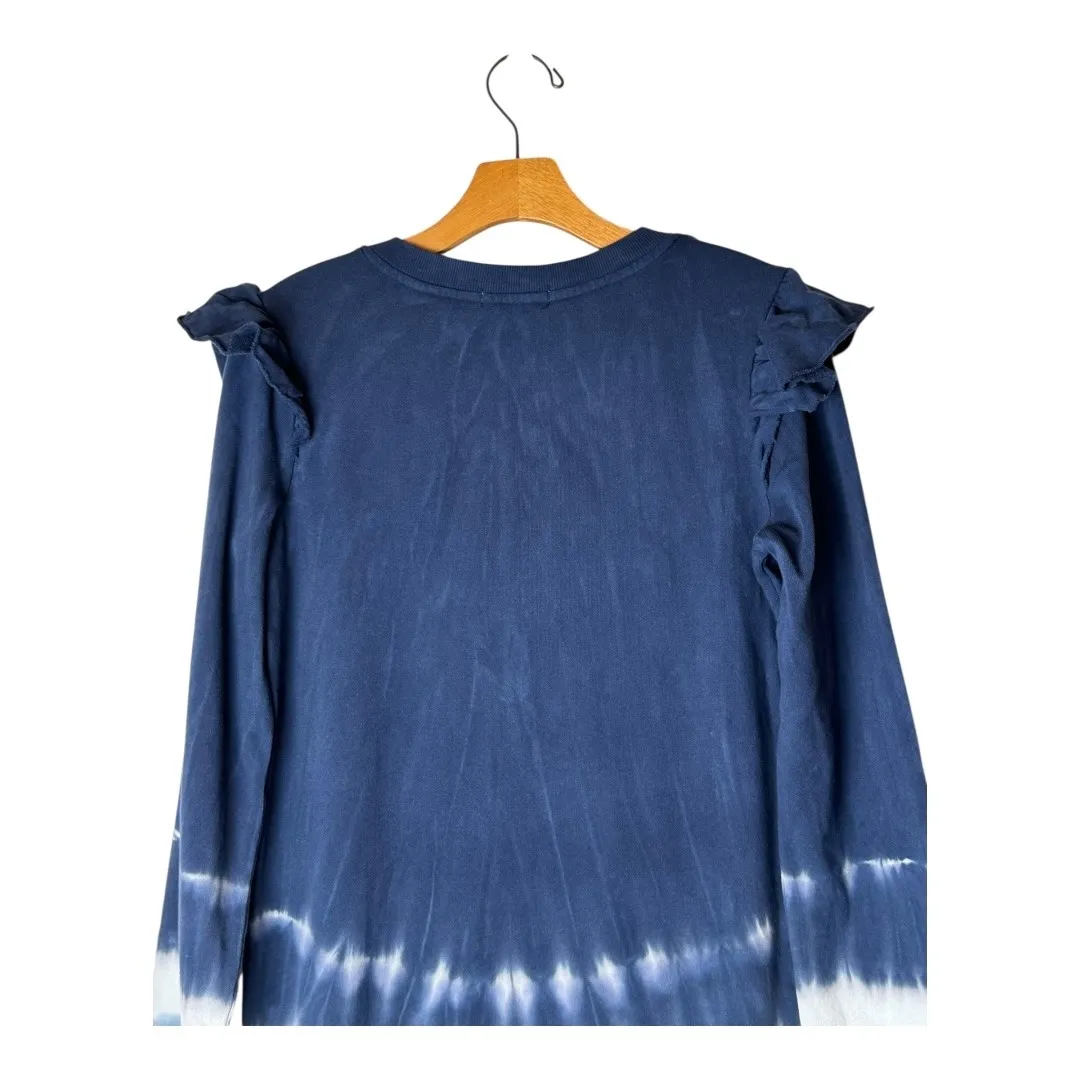 Z Supply Dress Women Medium Blue Tie Dye Long Sleeve Ruffle Henley Maxi NWT‎ - Image 7