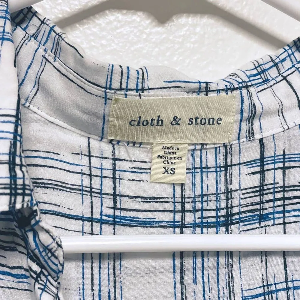 Cloth & Stone Black Blue Checkered Button Down Tunic Top - Image 6