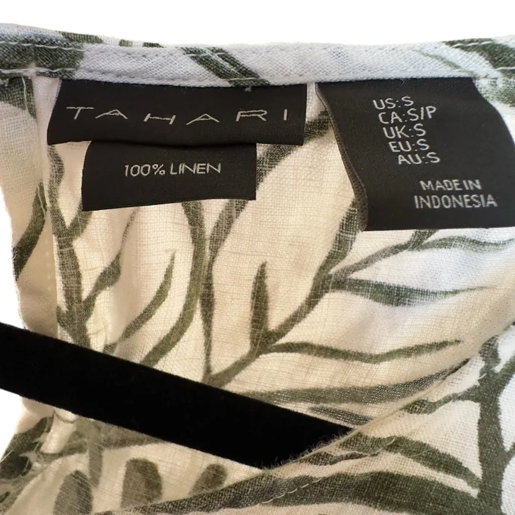 Tahari Linen Sleeveless Shift‎ Dress Tropical Green Leaf Print Summer Resort S - Image 3
