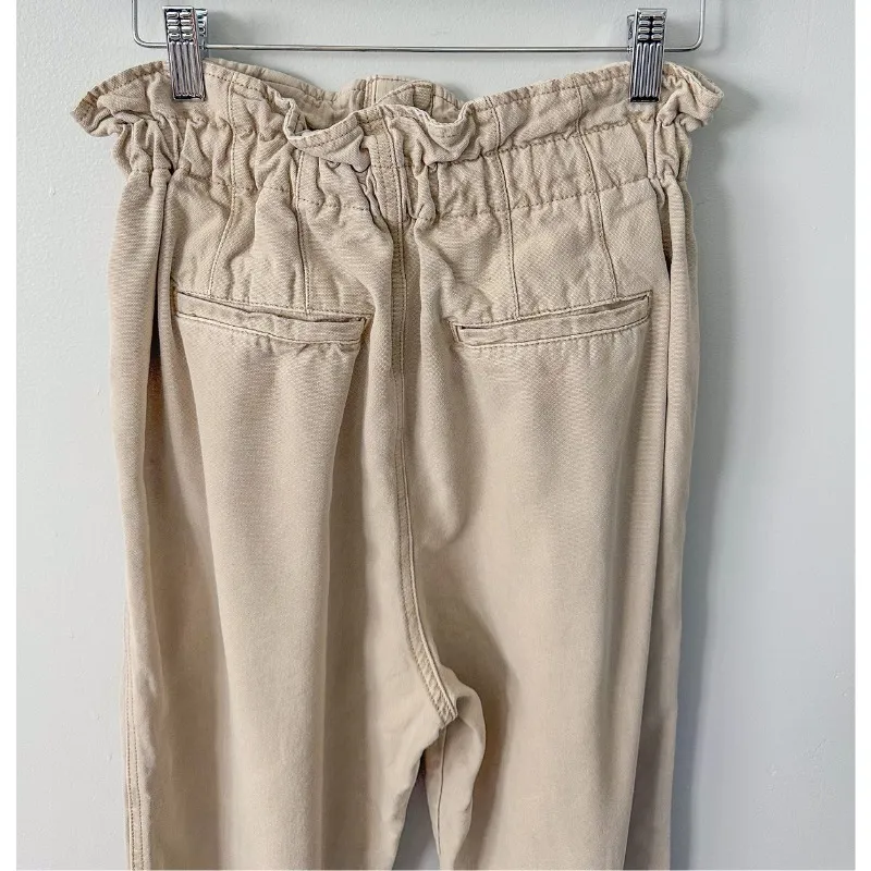 Free People Margate Beige Paperbag Waist Pleated Trouser Pants - Image 9