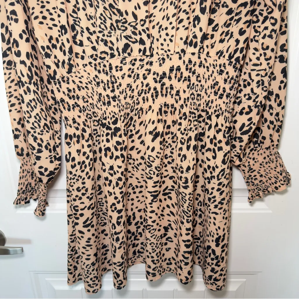 Koko +Mason XL Long Sleeve Fit & Flare Cheetah Print Shirt Dress Black - Image 9