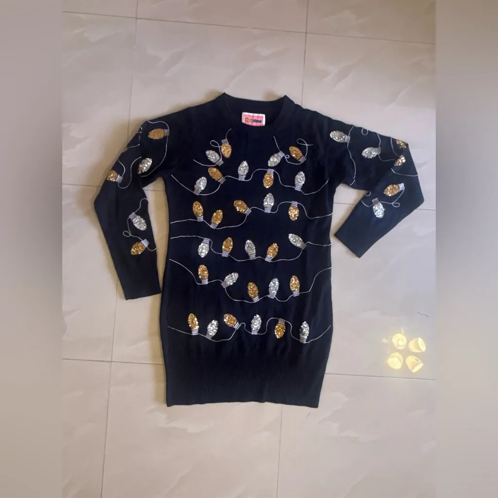Tipsy Elves Black Christmas Lights Sequin Sweater Dress size L knit Size L - Image 2