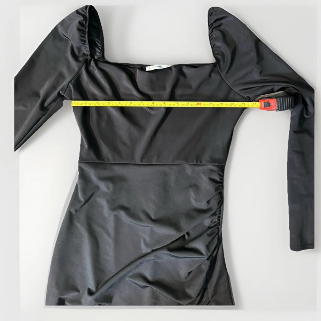 Altar’D State Women’s Evie Midi  Black  Satin Long Sleeve Dress Sz Large Chic - Image 9