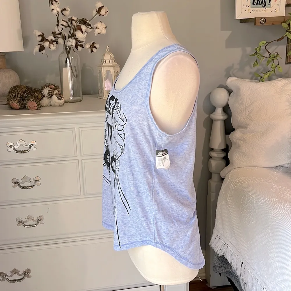 Frozen Disney Anna Elsa Blue Tank Top Graphic Womens Large - Image 6