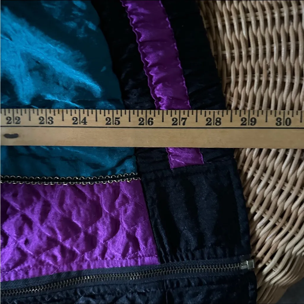 Lavon Women's Silk Bomber Jacket Quilted Purple Teal Black Windbreaker Size L - Image 5
