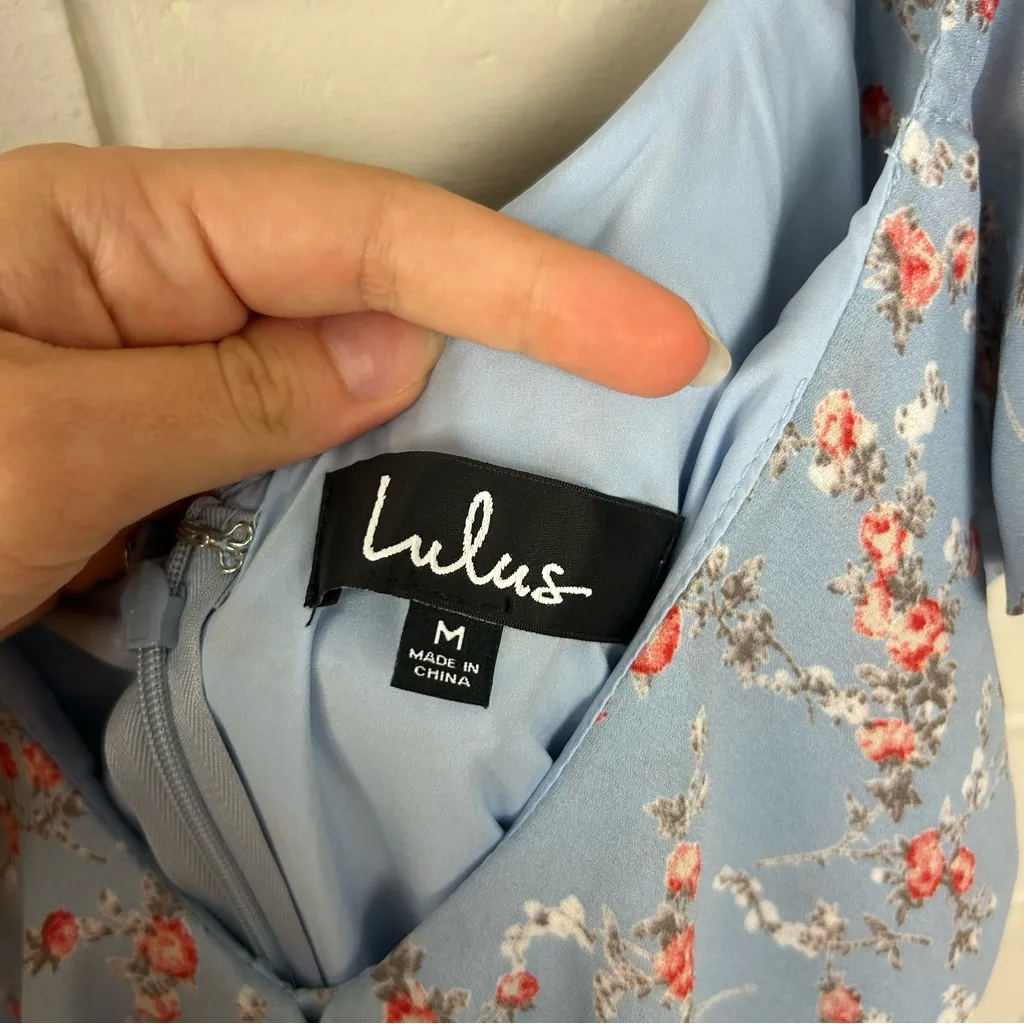 Lulus Radiant Rosa Light Blue Floral Print Ruffled Mini Dress Size M - Image 7