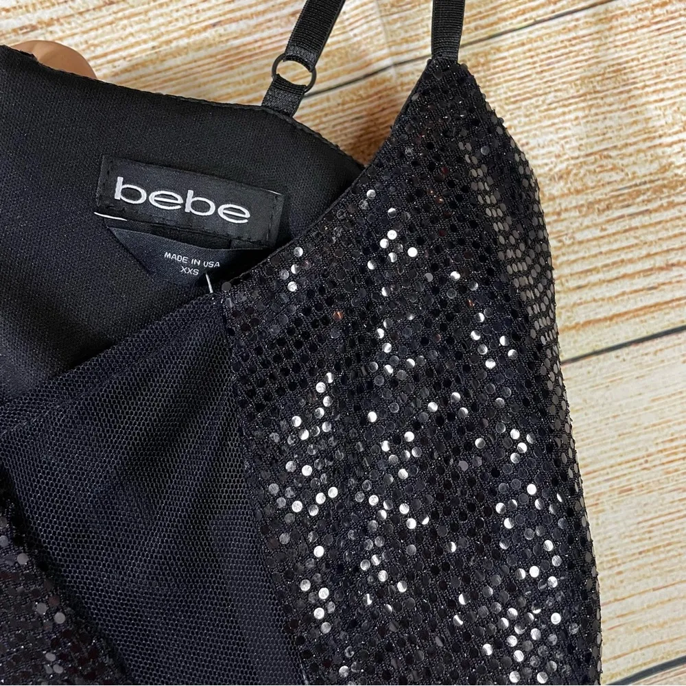 Bebe sequin mesh insert maxi formal black dress Size XXS adjustable straps - Image 13