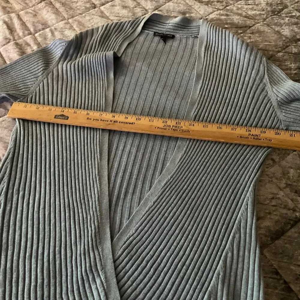 Eileen Fisher Womens XS Blue Ribbed Open Cardigan - Tencel & Organic Cotton silk - Image 5